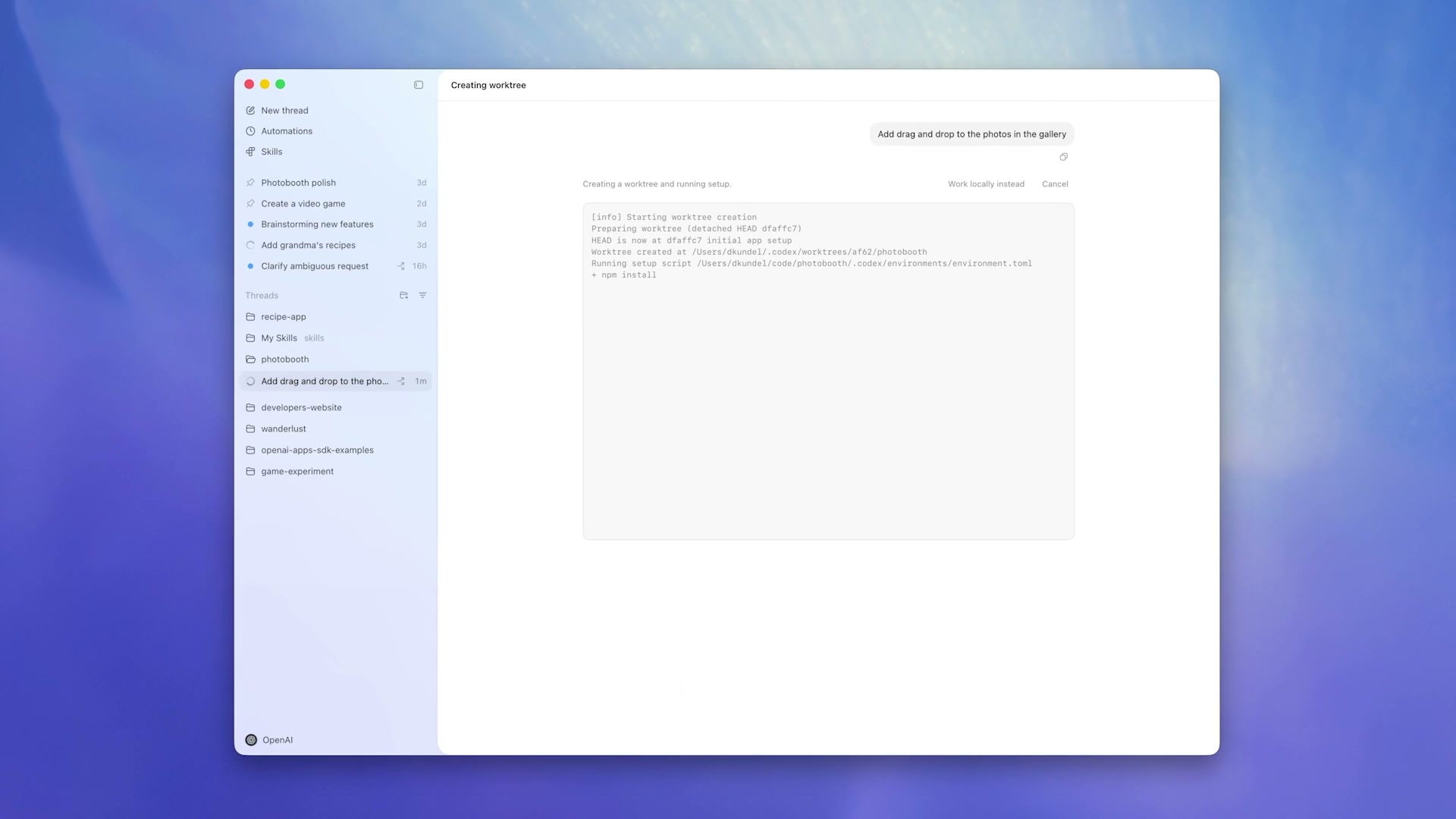 OpenAI 官方 Codex 桌面应用界面